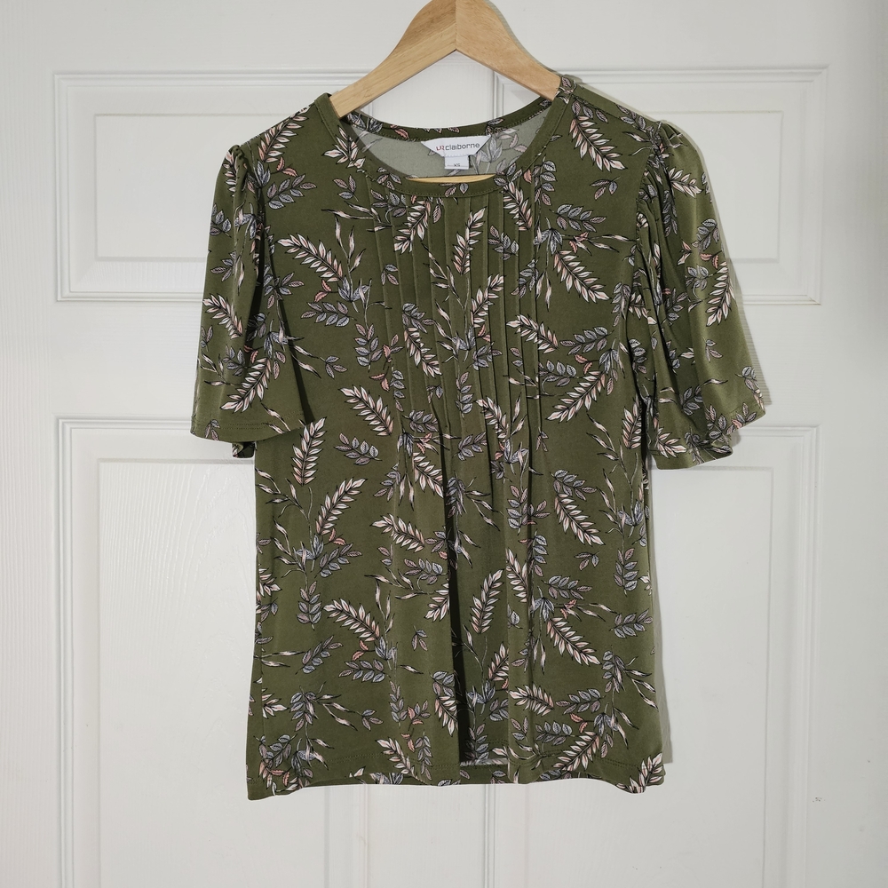 LOFT Green Leaf Pattern Blouse